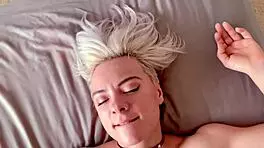 i stretched that tiny blonde teen's pussy doggy style and she swallowed my cum after face fucking her