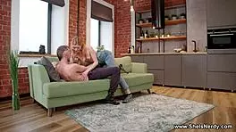 Nerdy Redhead Teen Rides and Blows in Doggystyle Cumshot