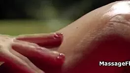 Outdoor massage with teen turns into deep throat blowjob