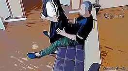 Girl Plays Video Games On Lap And Moves Around In Cartoon Hentai