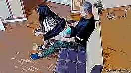 Girl Plays Video Games On Lap And Moves Around In Cartoon Hentai