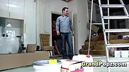 in the dimly lit room, the desirable blonde babe craved the old man's cock, sucking it eagerly while he played with her shaved tits