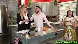 josie tucker sucks stepdad's cock quietly while wife works.