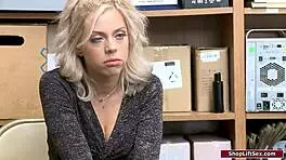 Officer Forces Sexy Blonde Thief to Suck His Massive Cock in Office