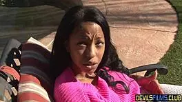 Young Ebony Babe Enjoys Family Time With White Stepdad.