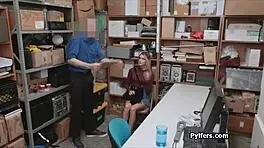 Slim perky thief on her knees, spying with hidden cam