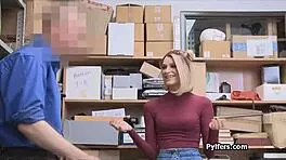 Slim perky thief on her knees, spying with hidden cam