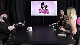 Gabe Spec shows points to spank woman's ass in sheer red