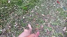 dirty talking outdoors naked, then masturbating and cumming barefoot in pov
