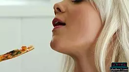 young petite teen blonde elsa jean enjoys pizza in the nude, looking so hot