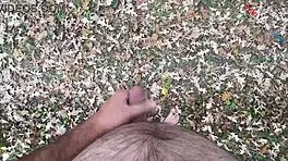 dirty talking outdoors naked, then masturbating and cumming barefoot in pov