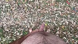 dirty talking outdoors naked, then masturbating and cumming barefoot in pov