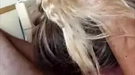 Sexy fit blonde teen gives sloppy blowjob and swallows sperm
