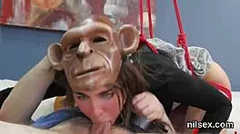 Horny teen deepthroats and licks ass in madhouse