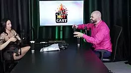 Paulo Avelar hides at the door listening to swingers in sheer red lingerie