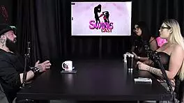 gabe spec's submissive serves top in sheer red lingerie