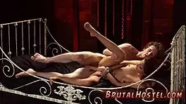 Poor little Jade Jantzen's ass gets gaped while men slave over her feet in extreme bondage