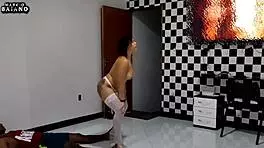 Why does this sexy teen 18+ brunette stripper rip clothes for interracial fucking and licking after her hot dance?