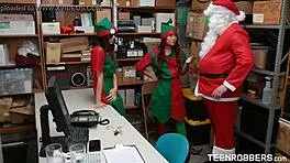 Perv Santa Claus Fucking Two Cute Elfs At His Office