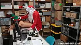 Perv Santa Claus Fucking Two Cute Elfs At His Office