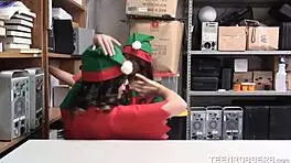 Perv Santa Claus Fucking Two Cute Elfs At His Office