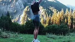 Big Ass Tourist Bent Over in Forest Doggy