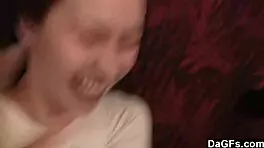 young brunette lesbians licking on the sofa, having a blast with their amateur russian couple fun