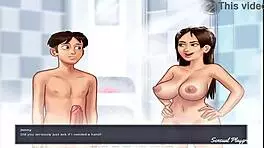 Stepsister gives blowjob in shower with big tits 😈