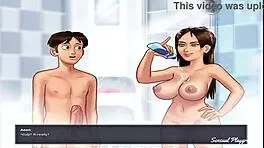 Stepsister gives blowjob in shower with big tits 😈