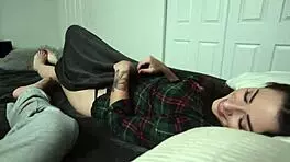 step siblings share a bed and get naughty with handjobs in the shower.