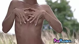 Stunning blonde teen alexandra smelova posing naked outdoors?