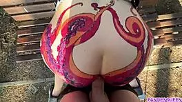 kinky blonde gets creampie from stranger in public while jumping rough dick