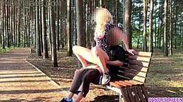 kinky blonde gets creampie from stranger in public while jumping rough dick