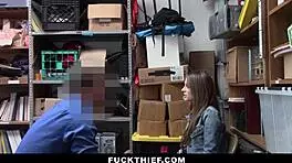Shoplifter teen acting pregnant fucked by security guard