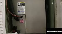 Kimber lee gives handyman sloppy blowjob in lingerie