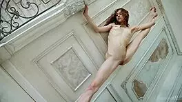 Sexy Ballerina Strips Naked on Couch with Wild Moves.