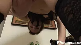 Solo beauty intensely spreads legs and fingers her shaved horny pussy in stockings