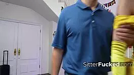 I caught the teen 18+ babysitter slut planning a seductive Halloween party in my house while cheating