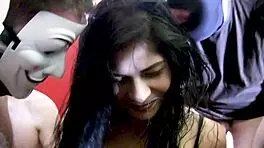 Asylantin experiences first gangbang in Germany, blowjob and doggystyle creampie!