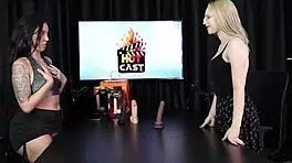 hot blonde vivian lola kisses brunette shows ass tits sucked in sheer red lingerie