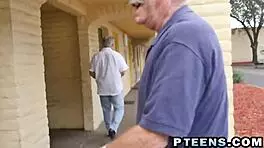 two horny old dudes are fucking a hot blonde teen in an amazing threeway!!