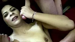 Asylantin experiences first gangbang in Germany, blowjob and doggystyle creampie!