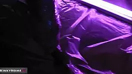 Kinky European teen 18+ slave moans during anal training with dildo, bound in BDSM scene with couple