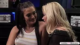 wow, busty milf gets licked by blonde lesbian bandmember in hot oral action 💦