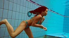 Big Tits Petite Babe Deniska Enjoys Swimming Underwater in the Pool