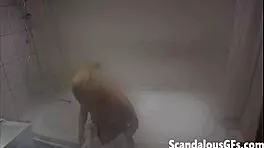 My hot teen exgirlfriend taking a revitalizing steam shower, she's all shaved and nude