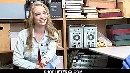 young blonde shoplifter fucks burglar in the shop