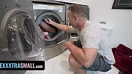 Exxxtra small 18+ teen loves hiding in washing machine for sneaky cowgirl ride