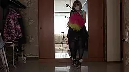 Girl in short skirt twists juicy ass with anal cork during solo masturbation homemade