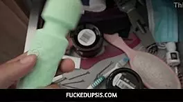 Nice stepsister Lacey London catches her stepbrother Nicky Rebel wanking in the bathroom and gets horny for a big creampie.